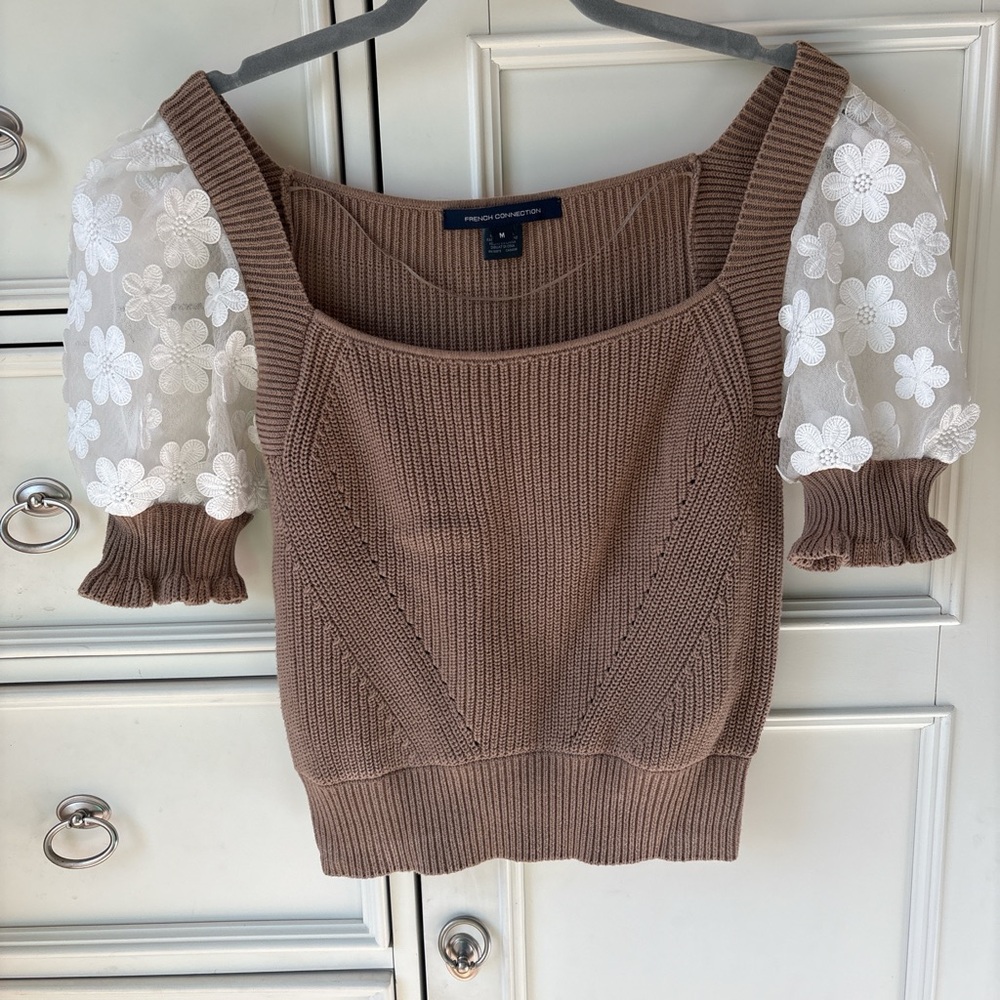 French Connection Lace Puff Sleeve Sweater